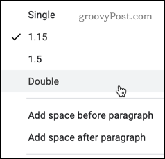 Sélection d'une option d'espacement des lignes dans Google Documents
