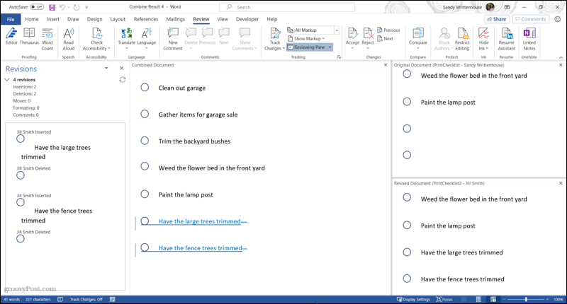 Combiner les révisions de documents dans Word