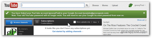 Associer un compte YouTube à un nouveau compte Google - Confirmation - Compte migré