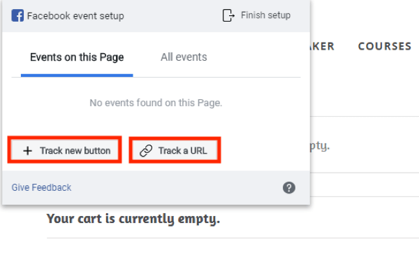 Utilisez l'outil de configuration d'événement Facebook, étape 4, options pour suivre un nouveau bouton ou suivre une URL