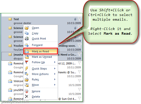 sélectionner plusieurs e-mails et marquer plusieurs e-mails comme lus ou non lus dans Outlook Office 2010