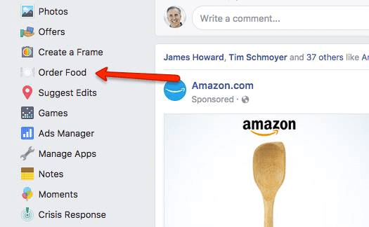 Facebook étend l'option Commander de la nourriture dans la navigation principale à plus d'utilisateurs.