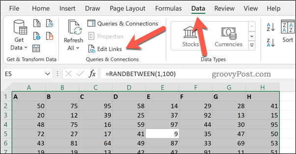 Modification des liens dans Excel