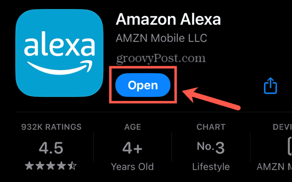 Bouton d'ouverture de l'application Alexa
