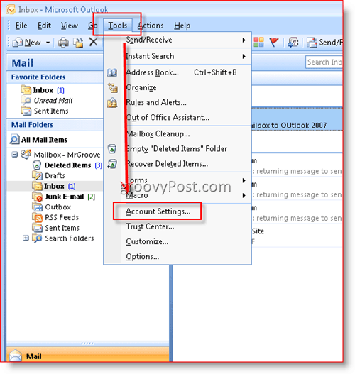 Ajouter une boîte aux lettres à Outlook 2007:: groovyPost.com