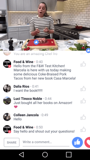 Food & Wine présente la chef Marcela Valladolid dans une diffusion Facebook Live de co-marketing qui profite aux deux parties.