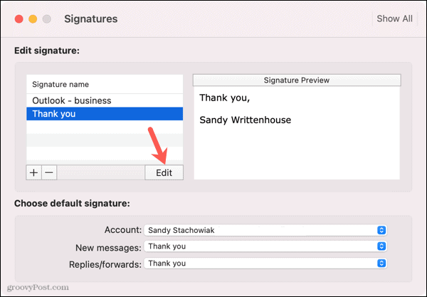Modifier une signature