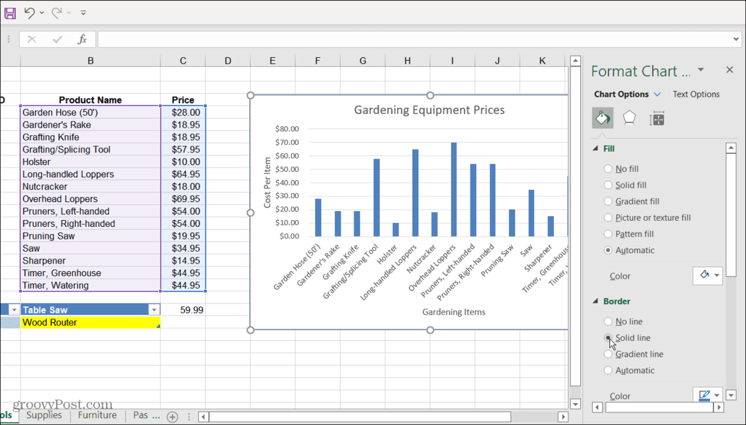  Formater le menu des options du graphique Excel