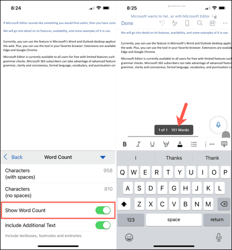 Afficher le nombre de mots dans Word sur mobile