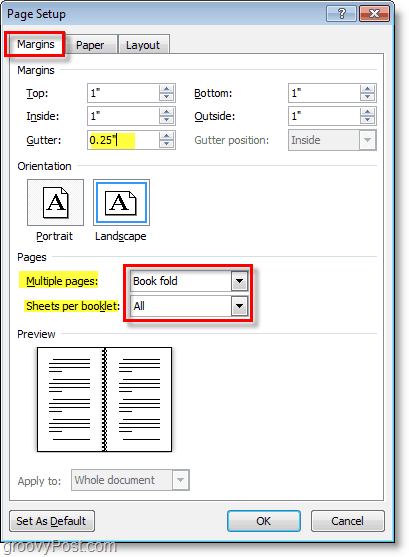 utilisez la mise en page Word 2010 pour modifier les paramètres de mise en page afin de vous préparer à faire un livret