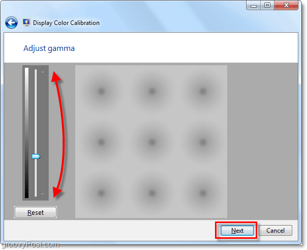utilisez les barres de défilement pour déplacer votre gamma vers le haut et vers le bas pour faire correspondre l'image de la page précédente de Windows 7