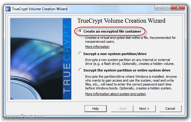 créer un volume dans truecrypt