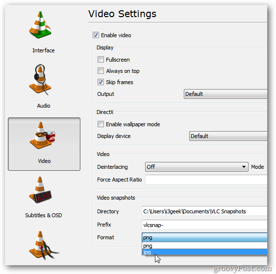 Paramètres de préférence VLC