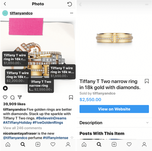 Comment améliorer vos photos Instagram, publication d'image shoppable par Tiffany & Co.