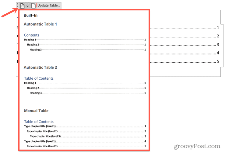 Sélectionnez le type de tableau