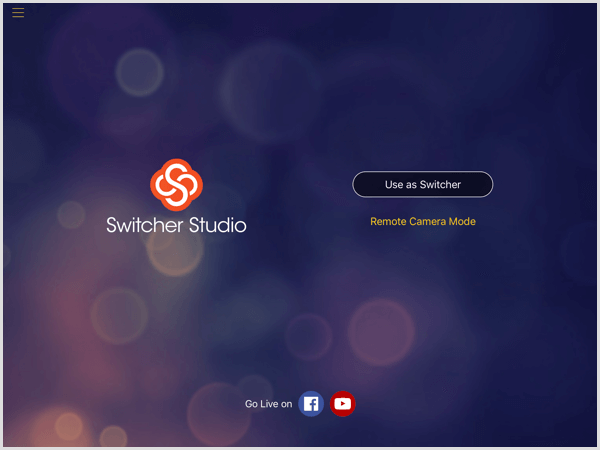 écran principal de switcher studio iOS