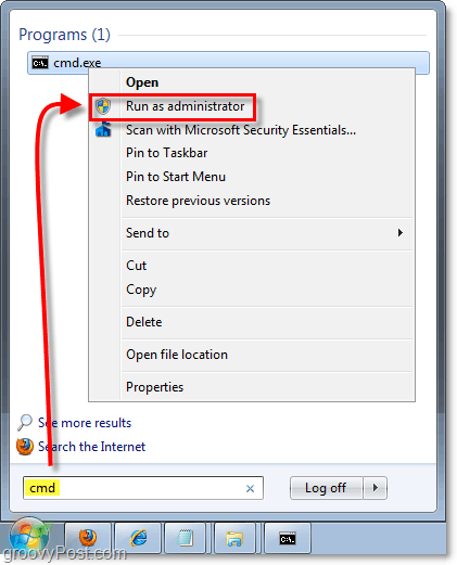 exécuter en tant qu'administrateur pour la cmd dans Windows 7