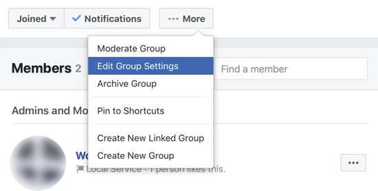 Comment améliorer votre communauté de groupe Facebook, option de menu pour modifier les paramètres de groupe Facebook