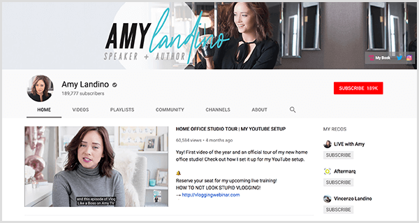 AmyTV est la chaîne YouTube renommée d'Amy Landino. La page de la chaîne présente des photos d'Amy et la vidéo qu'elle a utilisée pour lancer sa chaîne renommée.