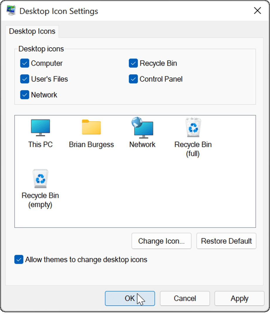 récupérer les anciennes icônes du bureau sur Windows 11