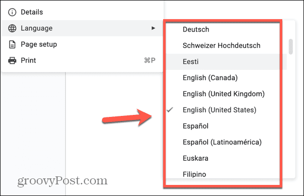 Google Docs sélectionner la langue