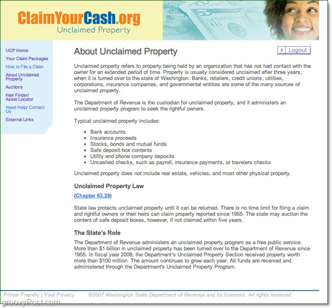 claimyourcash.org propriété non réclamée