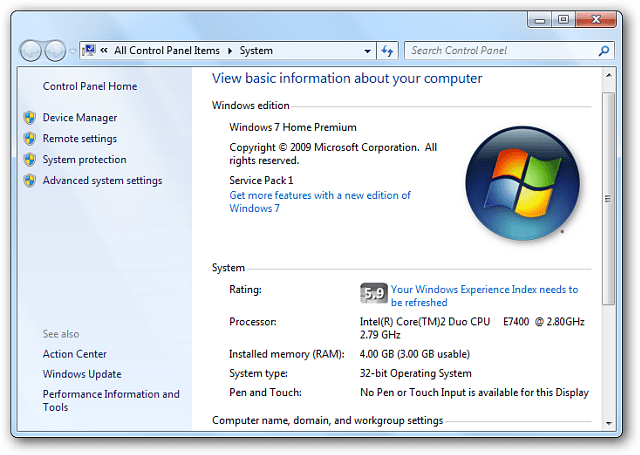 Outil WEI Windows 7