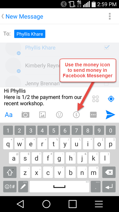 option envoyer de l'argent dans facebook messenger