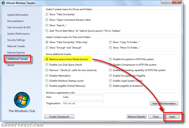 Comment faire pour supprimer la superposition de flèche de l'icône de raccourci Windows 7