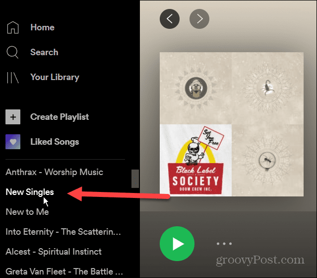 sélectionner la liste de lecture Spotify sur le bureau