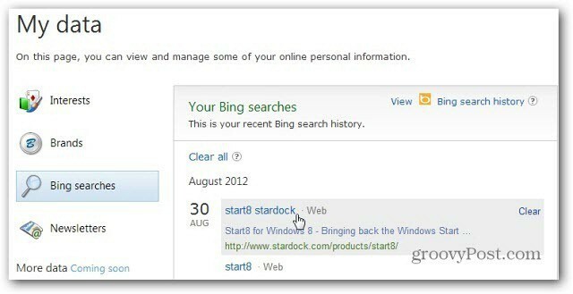 Historique des recherches Bing