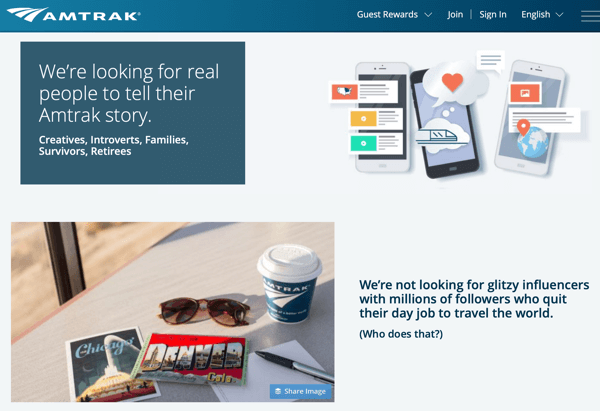 Comment recruter des influenceurs sociaux rémunérés, exemple du programme de résidence Amtrak sur les réseaux sociaux