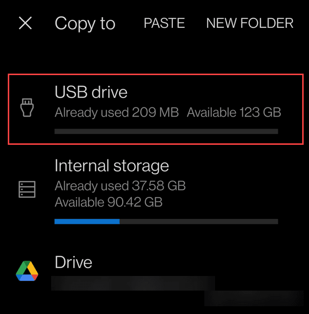 Transférer des photos d'Android vers une clé USB