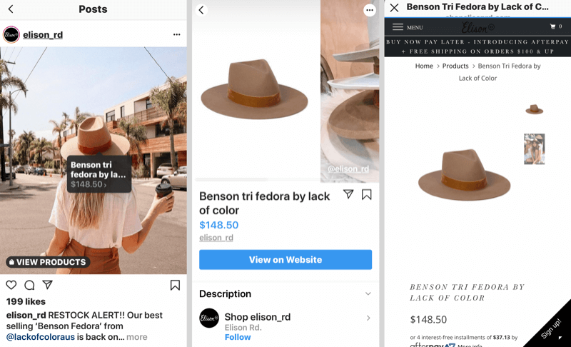Comment vendre plus de produits sur Instagram, exemple de balises de produit Instagram.