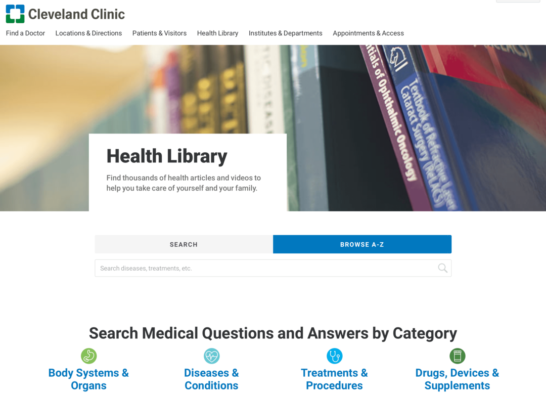 image du site Web de la bibliothèque de santé de la clinique de Cleveland