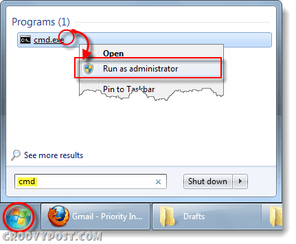 exécuter cmd en tant qu'administrateur dans Windows 7