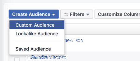 Créez une audience personnalisée dans Facebook Ads Manager.