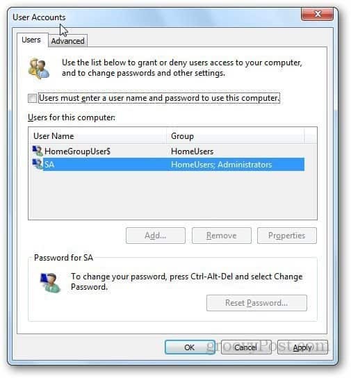 Windows 7 de connexion automatiquement 1