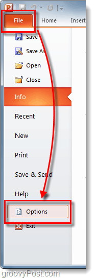 Options du ruban de fichiers PowerPoint 2010