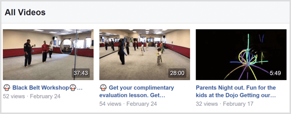 Exemple de titres vidéo Facebook Live sur une page Facebook