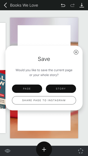 Créez une histoire Instagram dépliée étape 11 montrant les options d'enregistrement de l'histoire.