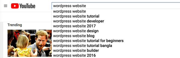 Consultez la recherche YouTube pour des suggestions de mots clés.