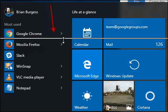Redimensionner le menu Démarrer de Windows 10