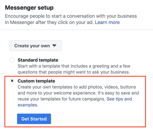 Facebook Click to Messenger Ads, étape 3.