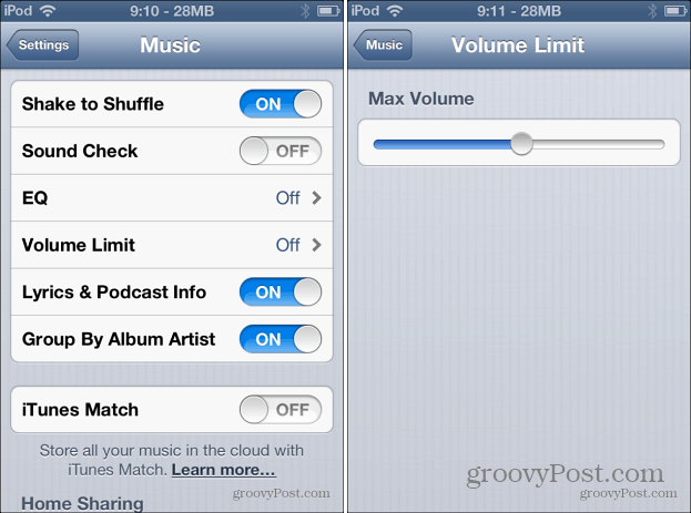 Limite de volume de musique iOS