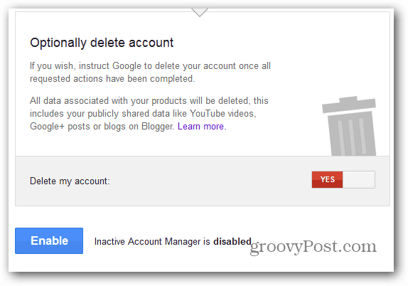 Google Inactive Account Manager activer la suppression