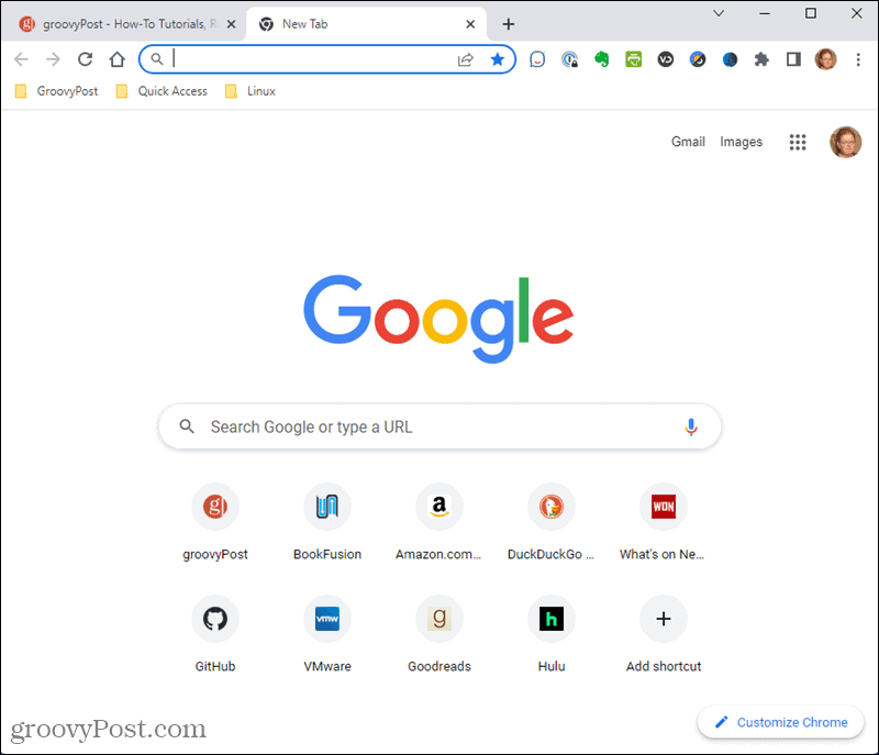 Page Nouvel onglet par défaut dans Chrome