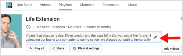 Modifier la description de la playlist YouTube