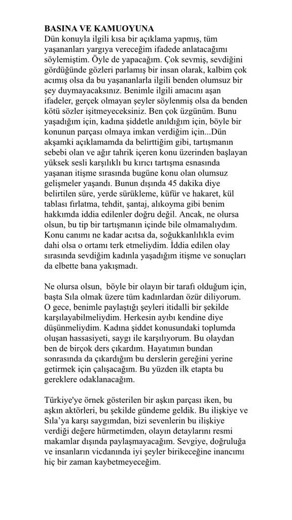 Ahmet Kural s'est excusé auprès de Sıla