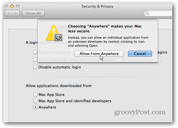 Désactiver la sécurité OS X Mountain Lion Gatekeeper
